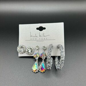 Nicole Miller New York Set of Three Pairs of Rhinestone Earrings